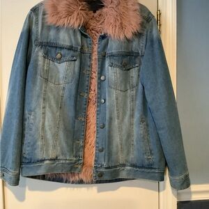 Denim Jacket with Pink Faux Fur Lining